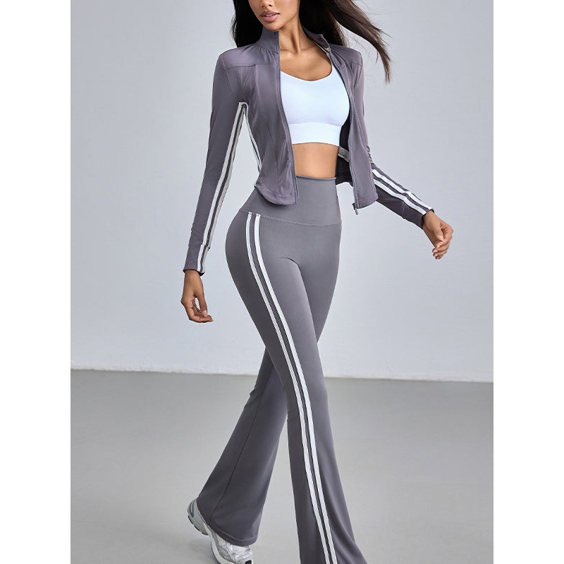 ZASUWA Female Stripe Elastic Tight Stand Up Collar High-waisted Tracksuit