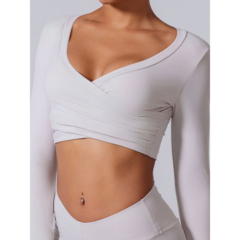 ZASUWA Female Twist Deep V Elastic Tight Quick Dry Long Sleeves