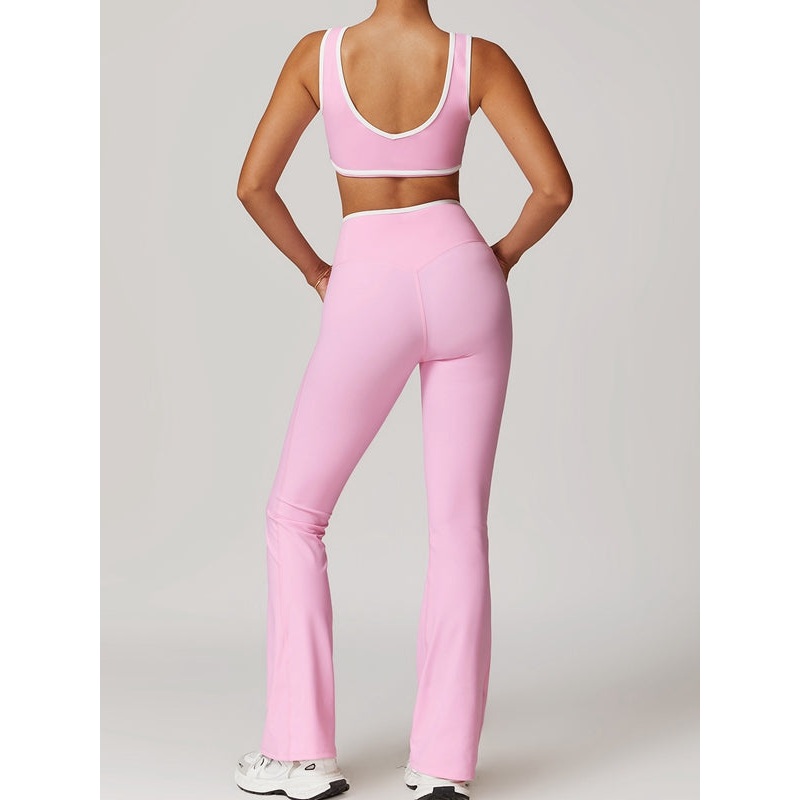 ZASUWA Female Contrast Color Deep V Collar Backless Flare Tracksuit
