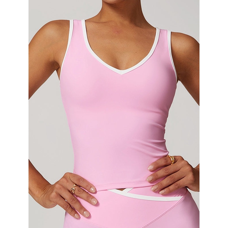 ZASUWA Female Contrast Color Deep V Collar Backless Tank