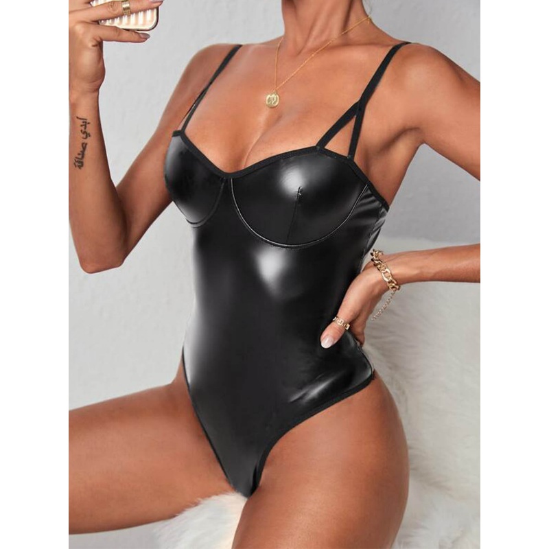 ZASUWA Female Glossy PU Faux Leather Lingerie