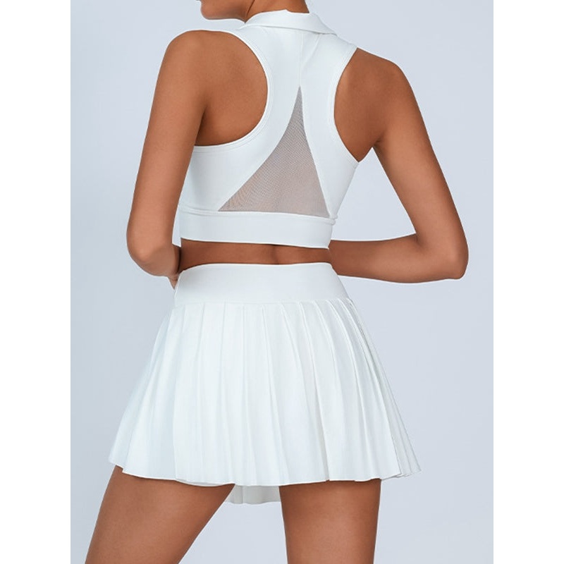 ZASUWA Female Pleated 2 In 1 Mesh Tennis Skirts Suits