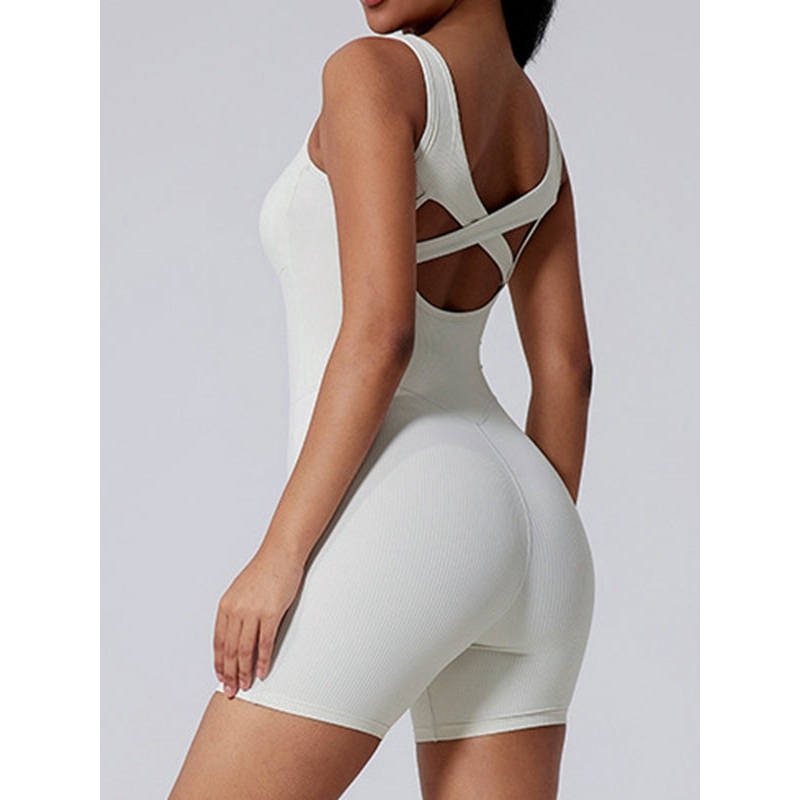 ZASUWA Female Ribbed Cross Back Romper