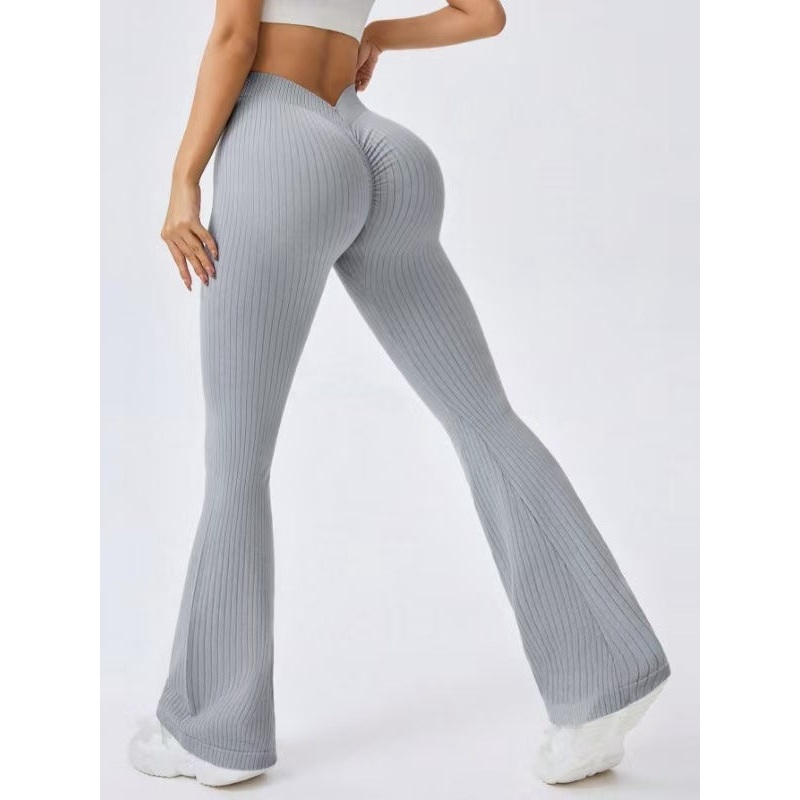 ZASUWA Female Ribbed Deep V Back Flare Scrunch Bum Leggings