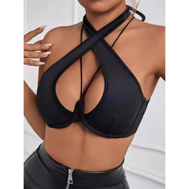 ZASUWA Female Sexy Halter Hollow Out Backless Sports Bras