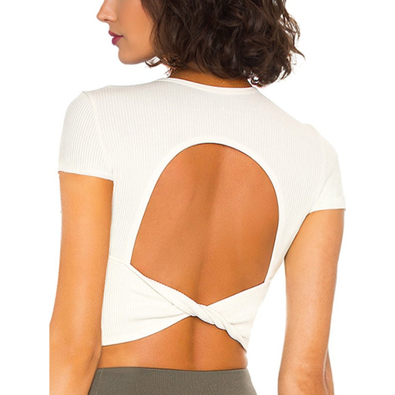ZASUWA Female Sexy Hollow Out Round Neck Short Sleeves