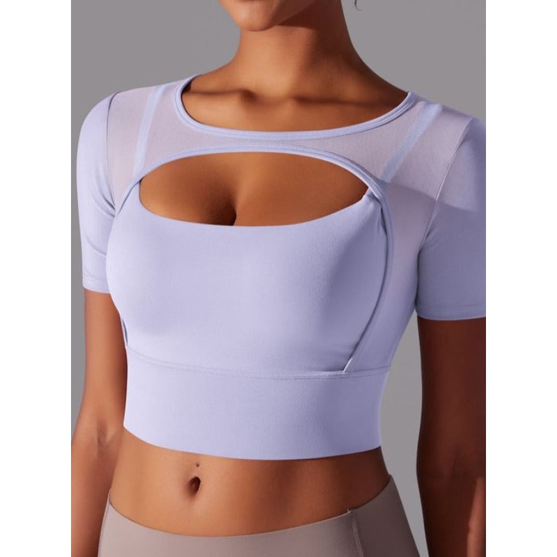 ZASUWA Female Sexy Mesh Hollow Out Breathable Short Sleeves