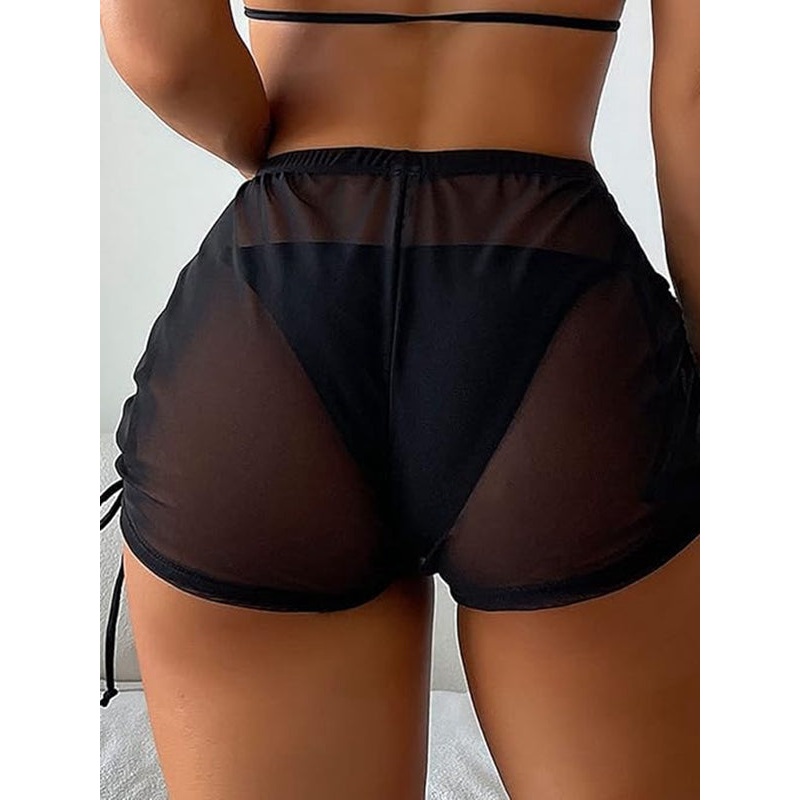 ZASUWA Female Sexy Sheer Mesh Drawstring Quick-dry Shorts