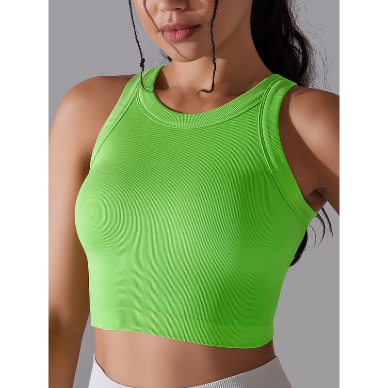 ZASUWA Female Solid Color Ribbed Elastic Tight Round Neck Tank