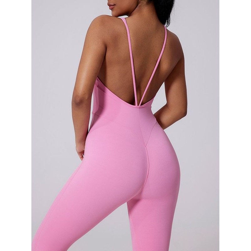 ZASUWA Female V-shaped Cross Back U Collar Backless Hip-lift Jumpsuit