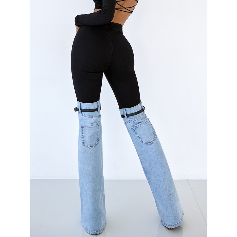 ZASUWA Female Contrast Color Denim Flare Fashion Pants
