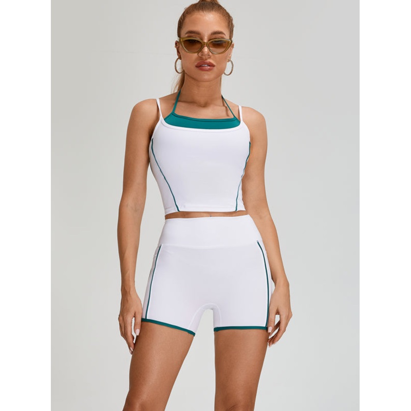 ZASUWA Female Contrast Color Pocket Backless Short Tracksuit