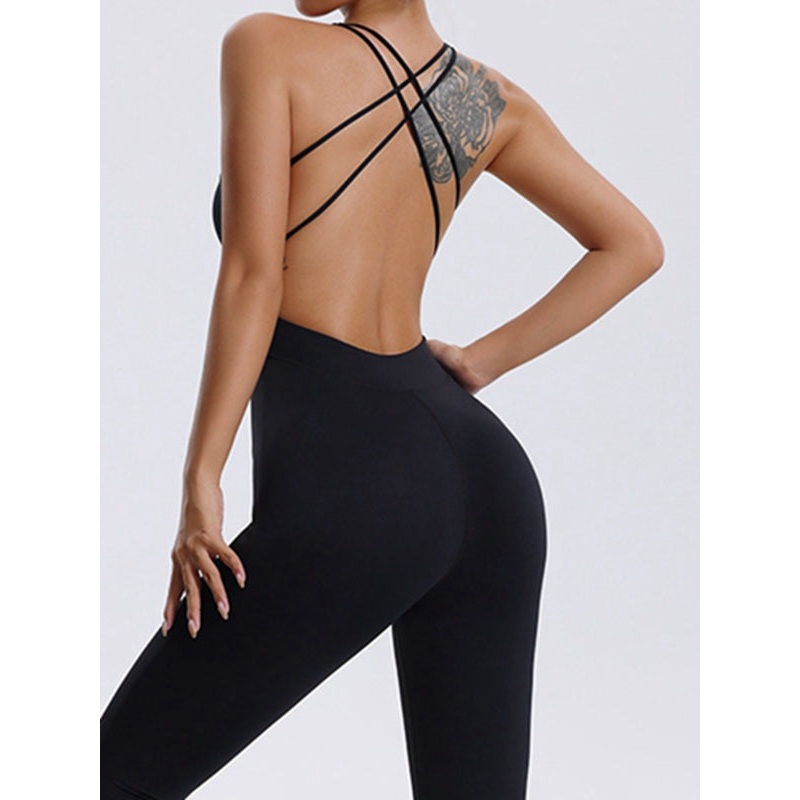 ZASUWA Female Cross Back Hollow Out Jumpsuit
