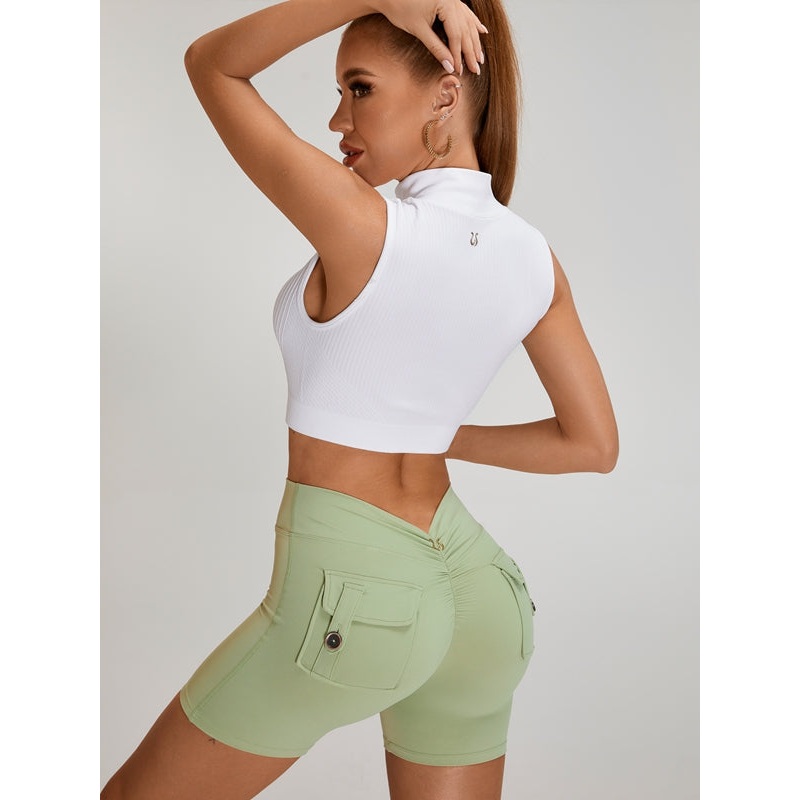 ZASUWA Female Deep V Back Pocket Scrunch Bum Zipper Short Tracksuit