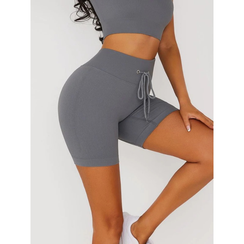 ZASUWA Female Drawstring Ribbed Fitness Spandex Gym Booty Shorts