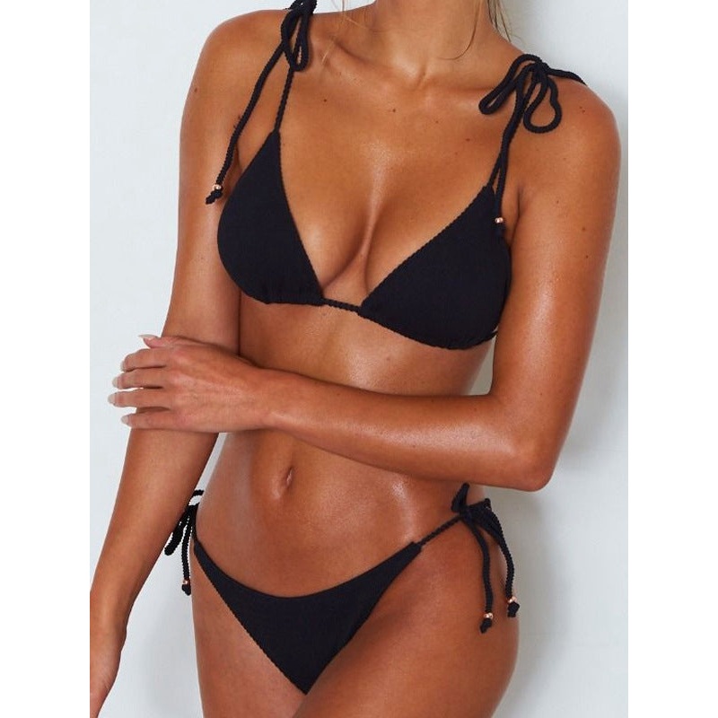 ZASUWA Female Drawstring Solid Color Basic Bikini Set