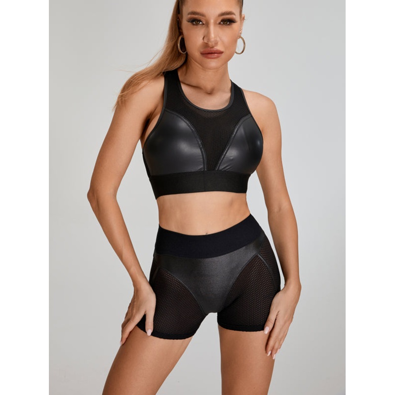 ZASUWA Female Fly Eye PU Breathable Short Tracksuit