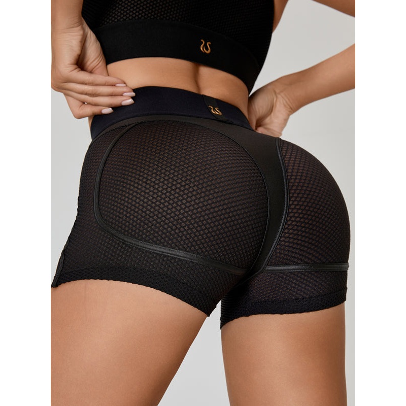 ZASUWA Female Fly Eye PU Hip-lift Spandex Gym Booty Shorts