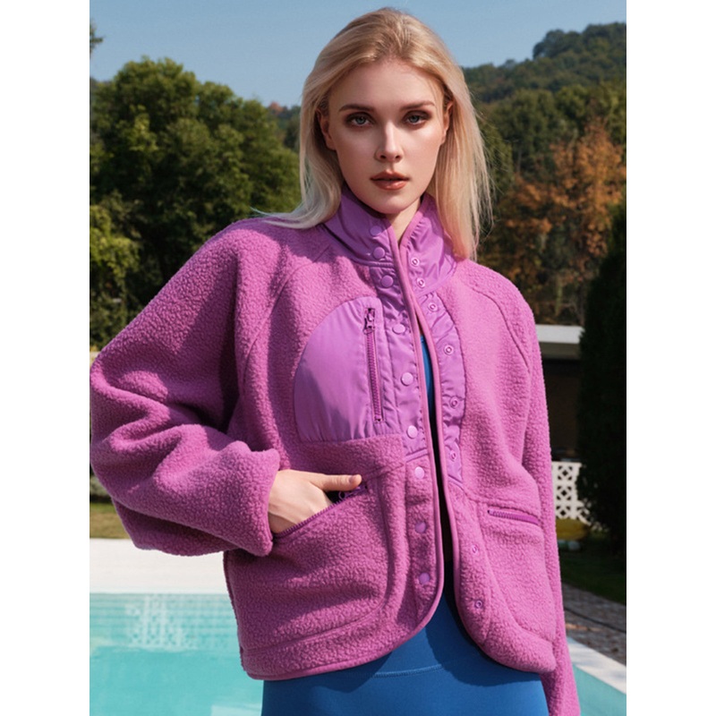 ZASUWA Female Pocket Zipper Stand Collar Fleece Jackets