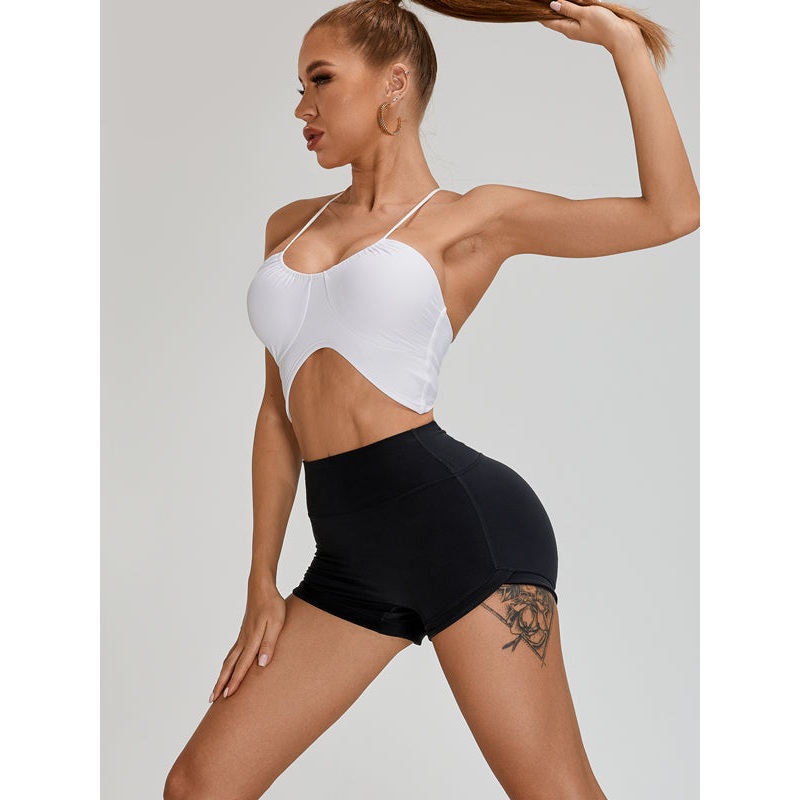 ZASUWA Female Scrunch Bum Halter Folds Pleated Backless Short Tracksuit