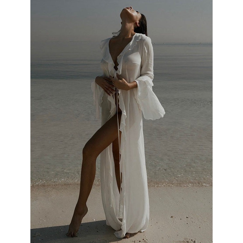 ZASUWA Female Sexy Mesh Swimwear Without Bikini Set Cover-up Oversized Hem Dress