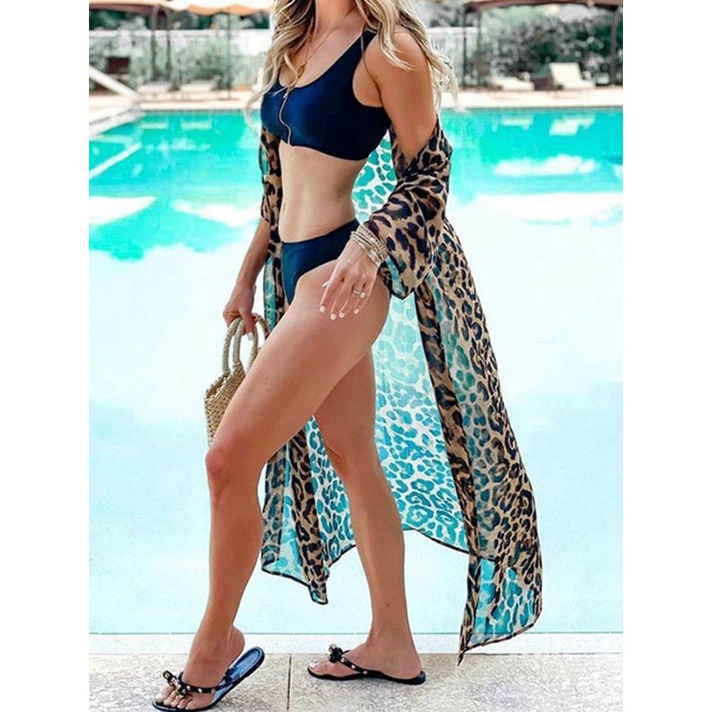 ZASUWA Female Sexy Sheer Mesh Leopard Print Without Bikini Set Swimwear Cover-up
