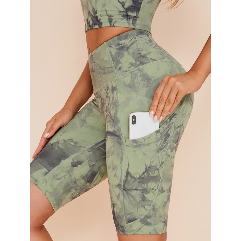 ZASUWA Female Tie-dye High Waist Pockets Spandex Gym Booty Shorts