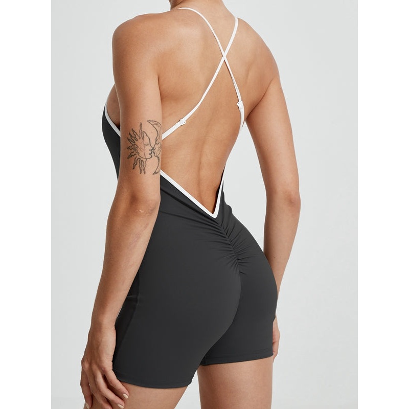 ZASUWA Female U Collar Cross Back Scrunch Bum Seamless Romper