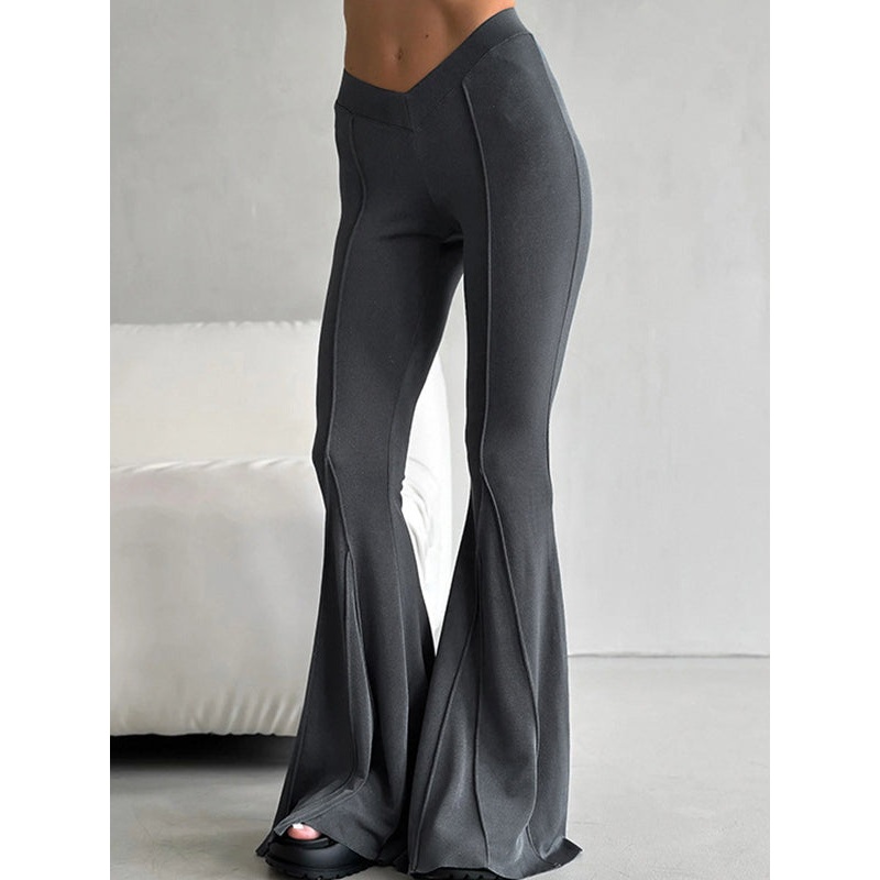 ZASUWA Female V-shaped Waist Stripes Splicing Casual Loose Flare Leggings