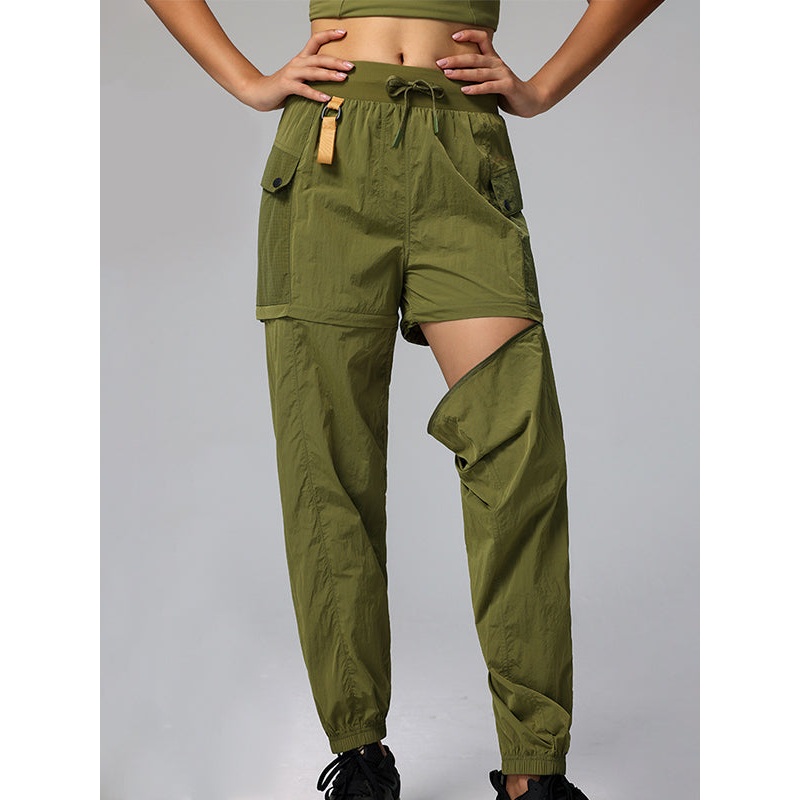 ZASUWA Female Drawstring Pocket Casual Cargo 2 in 1 Design Pants
