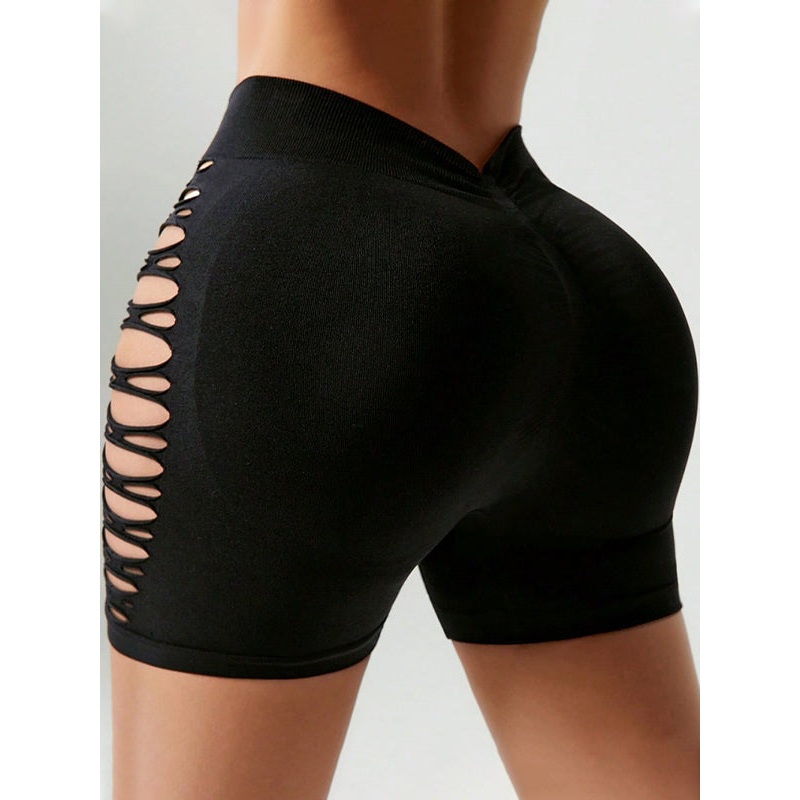 ZASUWA Female Hollow Out Fishnet V-shaped Waist Scrunch Bum Shorts
