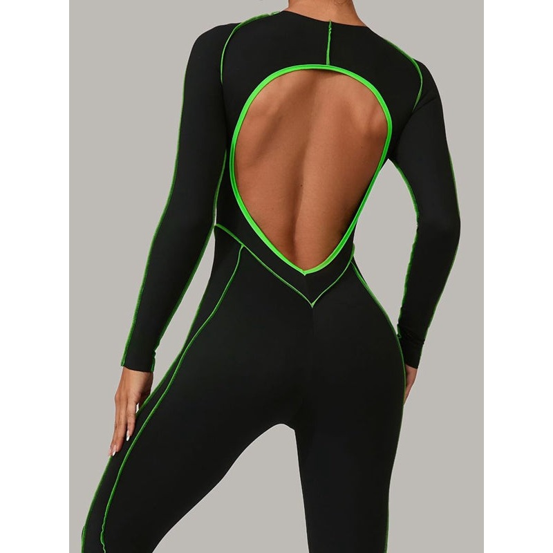 ZASUWA Female Sexy Backless Contrast Color Stripes Jumpsuit