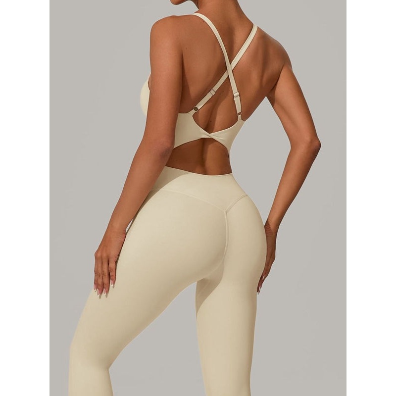 ZASUWA Female Sexy Cross Back U Collar Jumpsuit