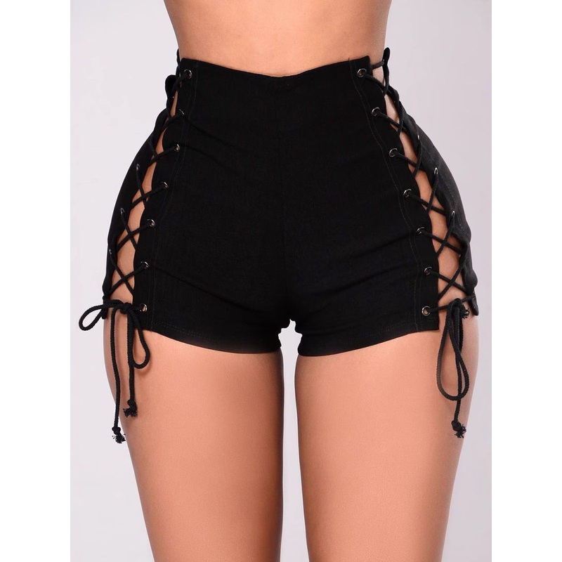 ZASUWA Female Sexy Drawstring Hollow Out Shorts