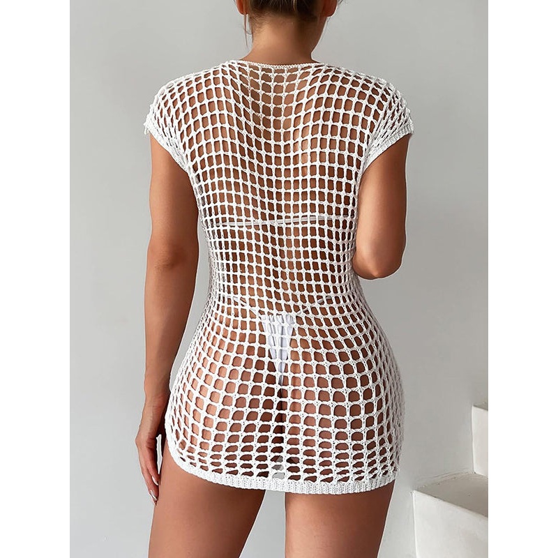 ZASUWA Female Sexy Fishnet Hollow Out Without Bikini Set Swimwear Cover Dress