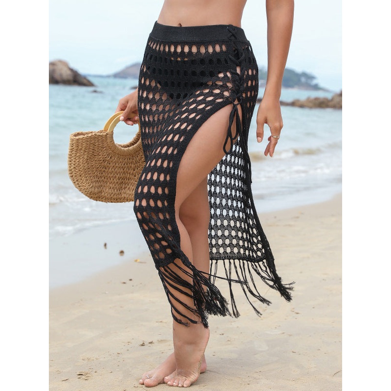 ZASUWA Female Sexy Fishnet Tassel Without Bikini Set Swimwear Cover Dress