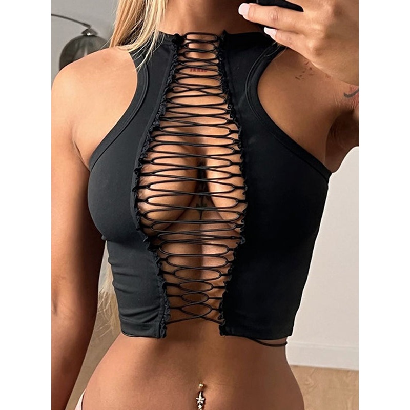 ZASUWA Female Sexy Hollow Out Drawstring Tank