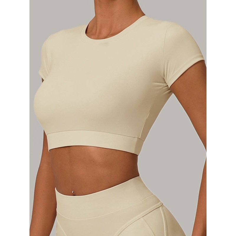ZASUWA Female Sexy Round Collar Cropped Short Sleeves