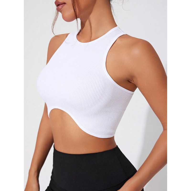 ZASUWA Female Sexy Round Neck Ribbed Quick Dry Irregular Design Tanks