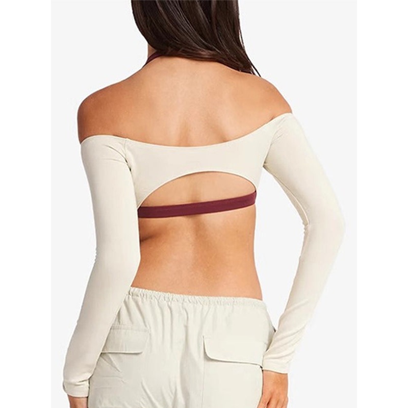 ZASUWA Female Sexy Solid Color Backless Elastic Tight Long Sleeves
