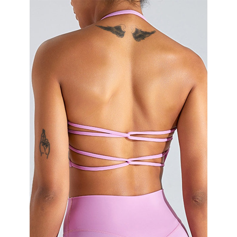 ZASUWA Female Solid Color Backless Cross Back Sports Bras