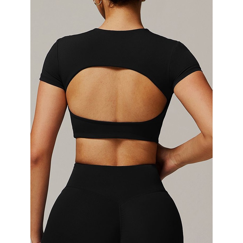 ZASUWA Female Solid Color Backless with Pads Cropped Short Sleeves