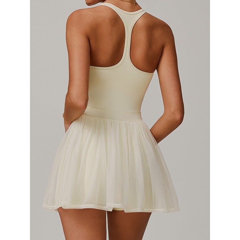 ZASUWA Female Solid Color Mesh 2 in 1 Quick-dry Dress