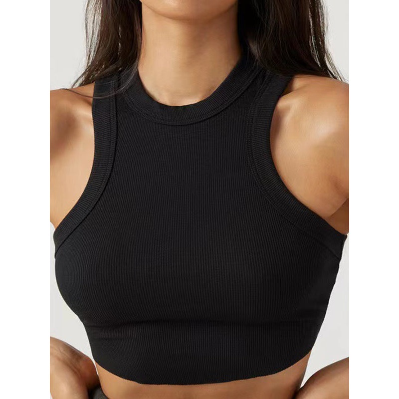 ZASUWA Female Solid Color Ribbed Elastic Tight with Chest Pads Tank