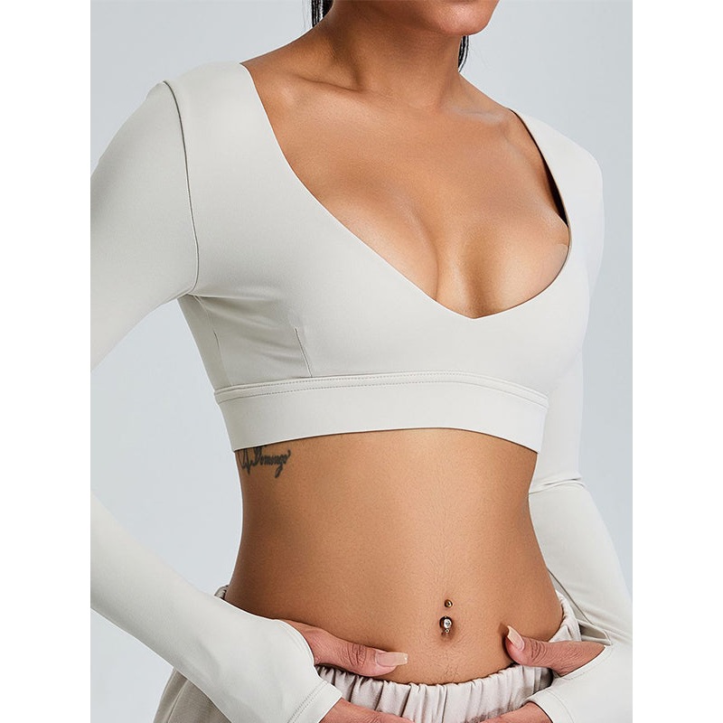 ZASUWA Female Solid Color V-neck Elastic Tight Long Sleeves