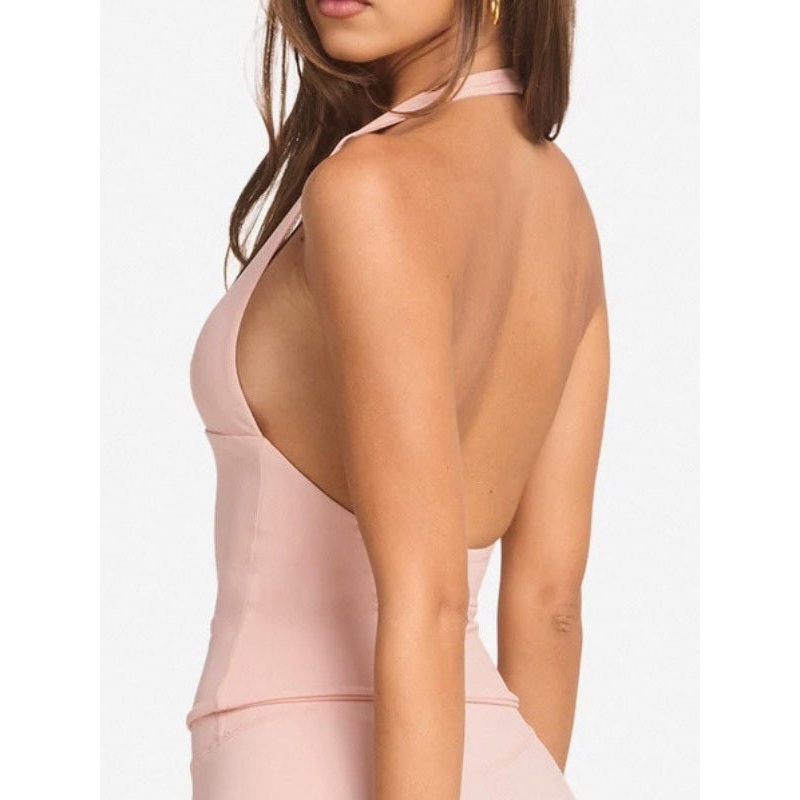 ZASUWA Female Solid Color V-neck Halter Backless with Chest Pads Quick Dry Tank