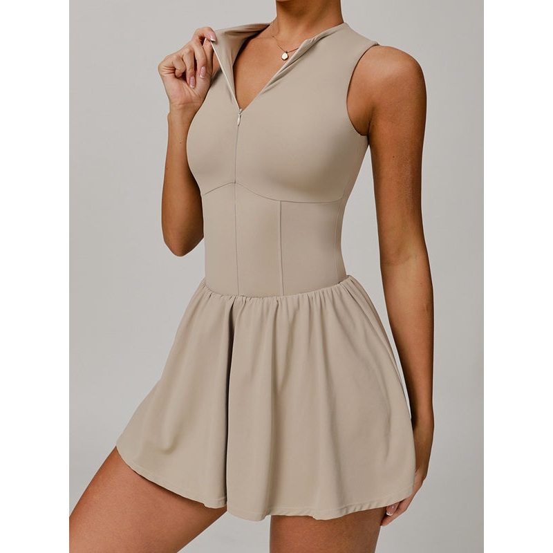 ZASUWA Female Solid Color Zipper Corset 2 in 1 Quick-dry Dress