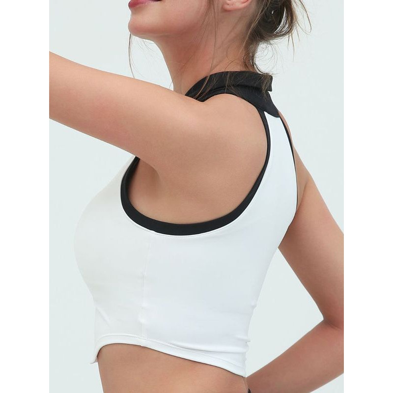 ZASUWA Female Stand Up Collar Zipper Elastic Tight Quick Dry with Chest Pads Tank