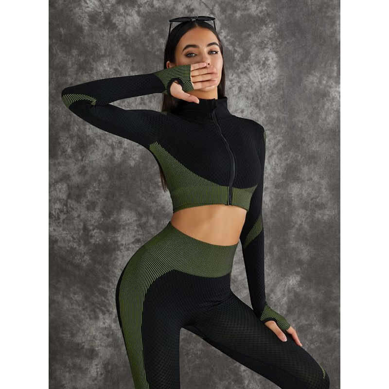 ZASUWA Female 3 Pieces Long Sleeve Zippers Fitness Suit