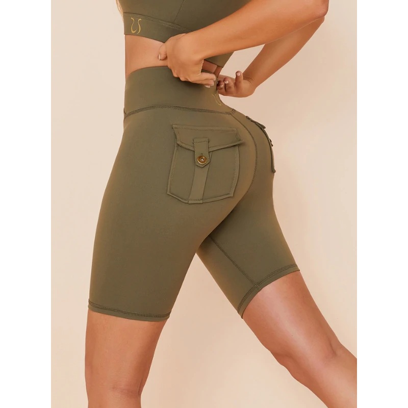 ZASUWA Female Pockets Spandex Gym Booty Cargo Shorts